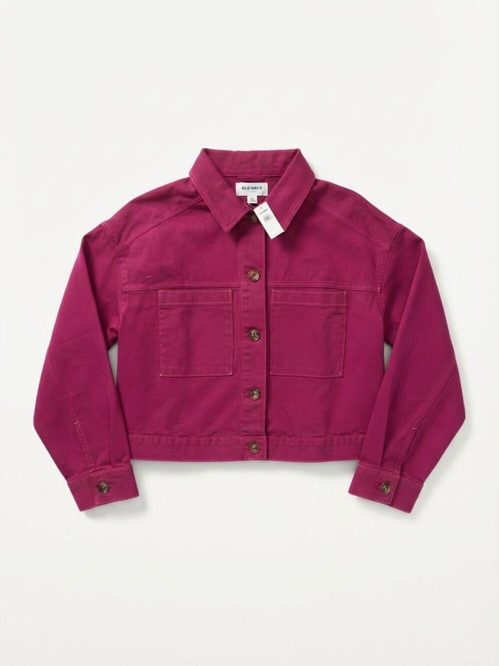 Old Navy Magenta Pink Utility Jacket Womens L Cropped Boxy Denim Chore NWT